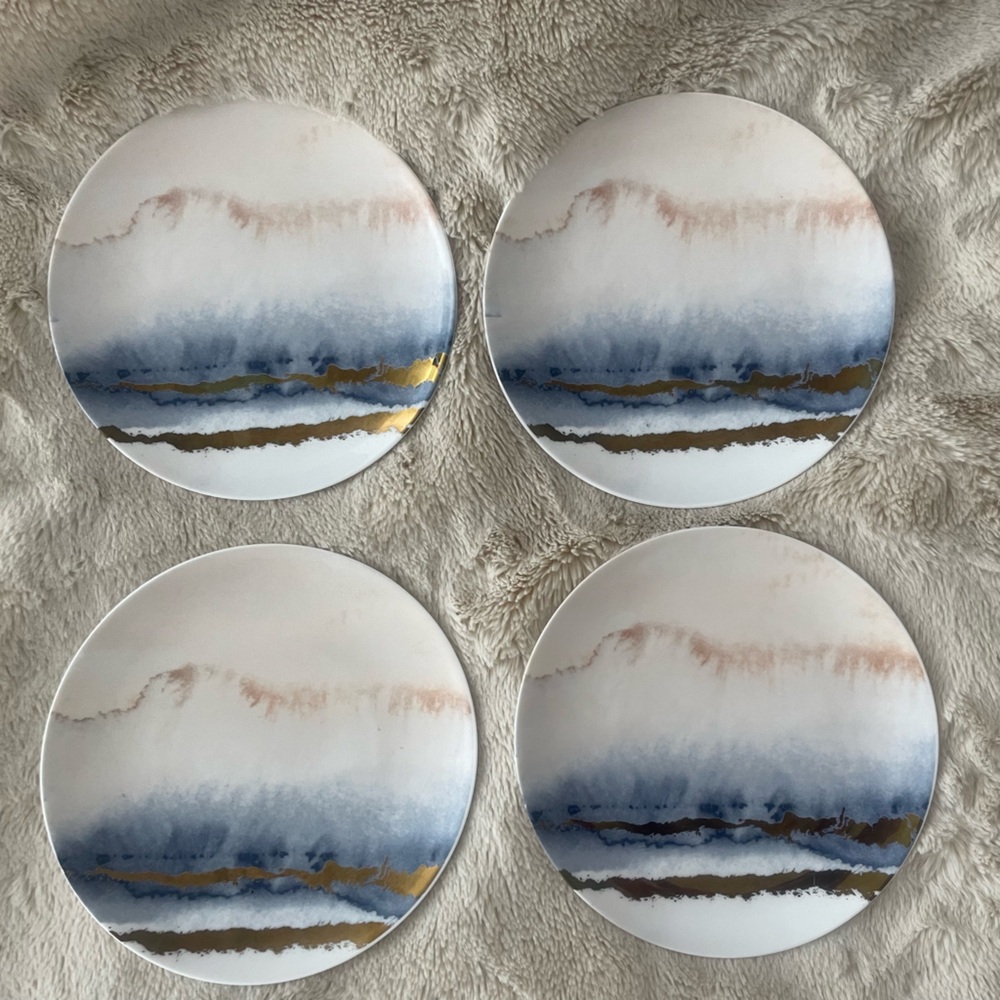 Set of 4 Summer Radiance Lenox Blue and Gold Accent Plates